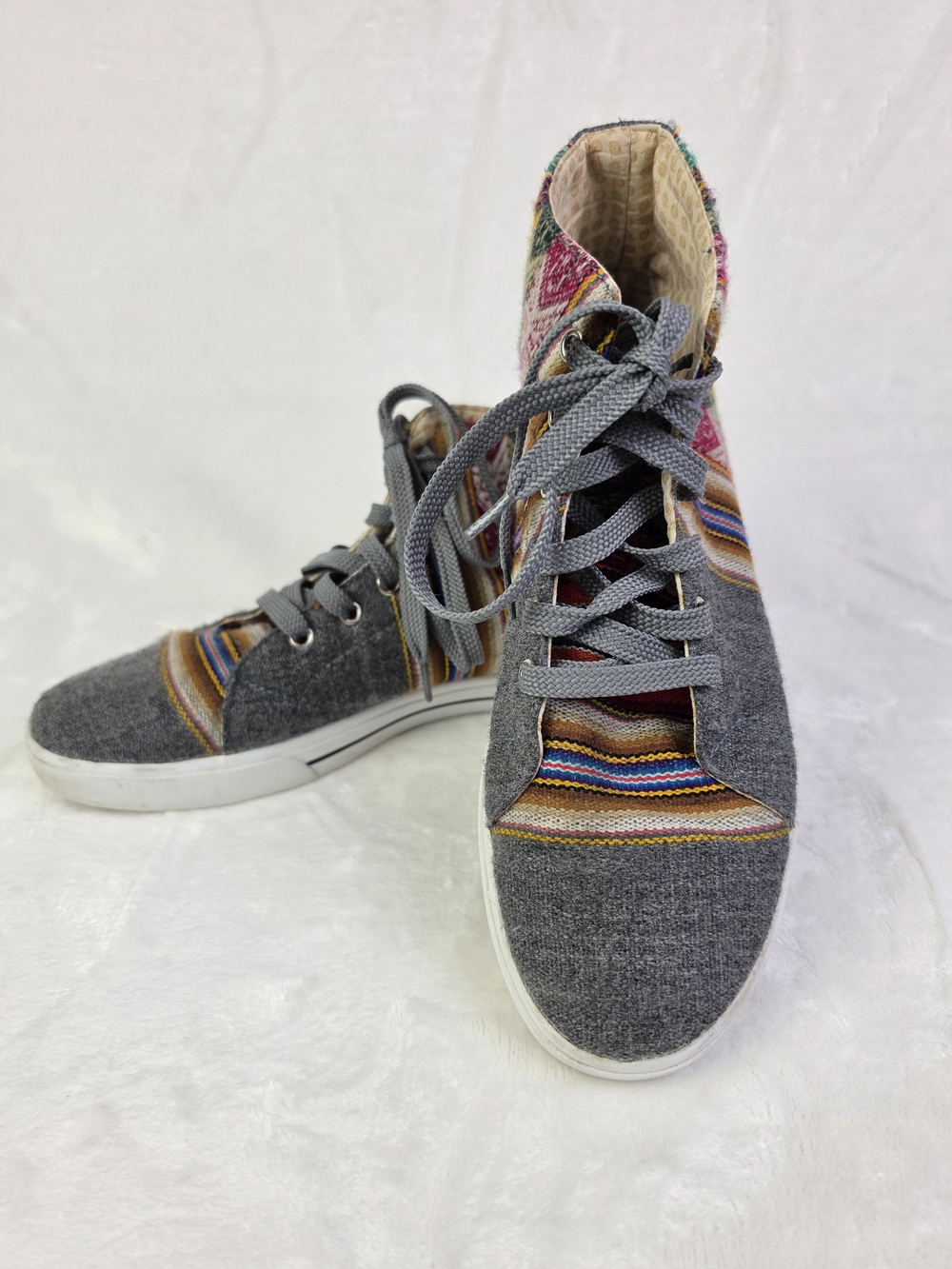 Inkkas High-Top Sneakers Shoes Womens 9 Mens 7 Peruvian Aguayo Gray With Stripes